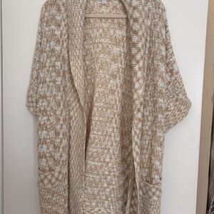 New York & Company Cream and Tan Marled Open-Front Cardigan